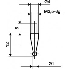 Meetinzetstuk d. 1 mm kogel M2,5 hardmetaal passend voor meetklokken KÄFER