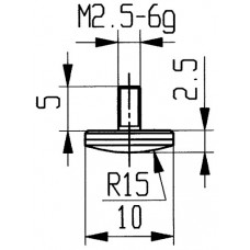 Meetinzetstuk d. 10 mm gewelfd radius 15 M2,5 hardmetaal passend voor meetklokke