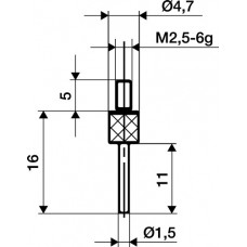 Meetinzetstuk d. 1,5 mm lengte 11 mm stift M2,5 hardmetaal passend voor meetklok