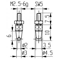 Meetinzetstuk d. 2 mm horizontale cilinder M2,5 hardmetaal passend voor meetklok