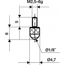Meetinzetstuk lengte 6 mm kogel M2,5 hardmetaal passend voor meetklokken KÄFER