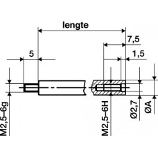 Verlengingsstuk lengte 20 mm meetbout -d. 4 mm passend voor meetklokken KÄFER