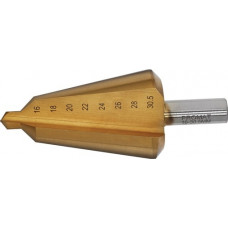 Getrapte plaatboor boorbereik 16-30,5 mm HSS TiN totale lengte 76 mm snedeaantal