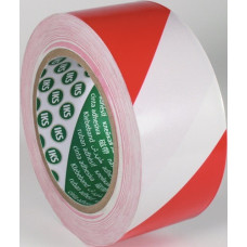Grondmarkeringstape F33 PVC rood/wit lengte 33 m breedte 50 mm wiel IKS
