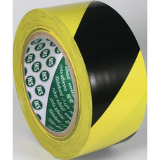 Grondmarkeringstape F33 PVC zwart/geel lengte 33 m breedte 50 mm wiel IKS