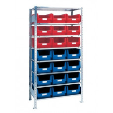 Stellingkast H2000xB1000xD500mm basisstelling 8 stalen legplanken 12 x MK2 blauw