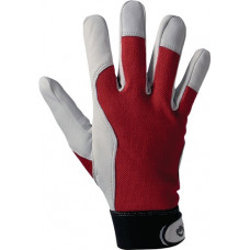 Handschoen Griffy maat 8 rood/natuurkleurig geitennappaleer/interlock EN 388 PSA